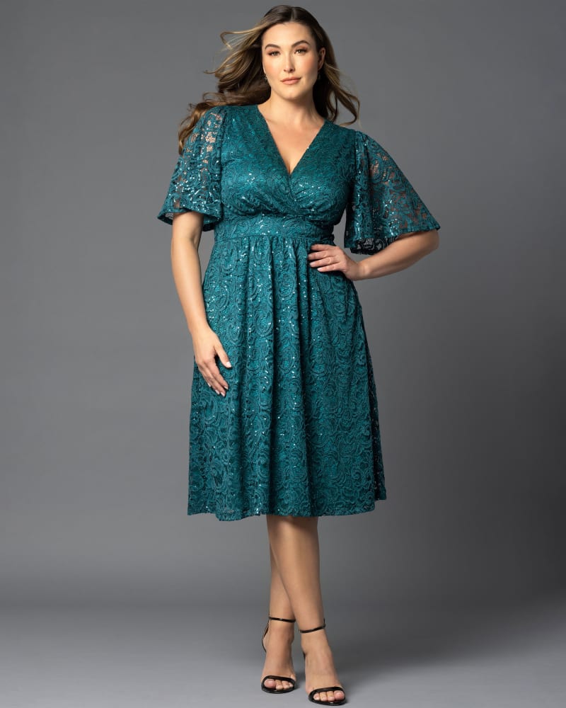 Starry Sequined Lace Cocktail Dress TEAL TOPAZ